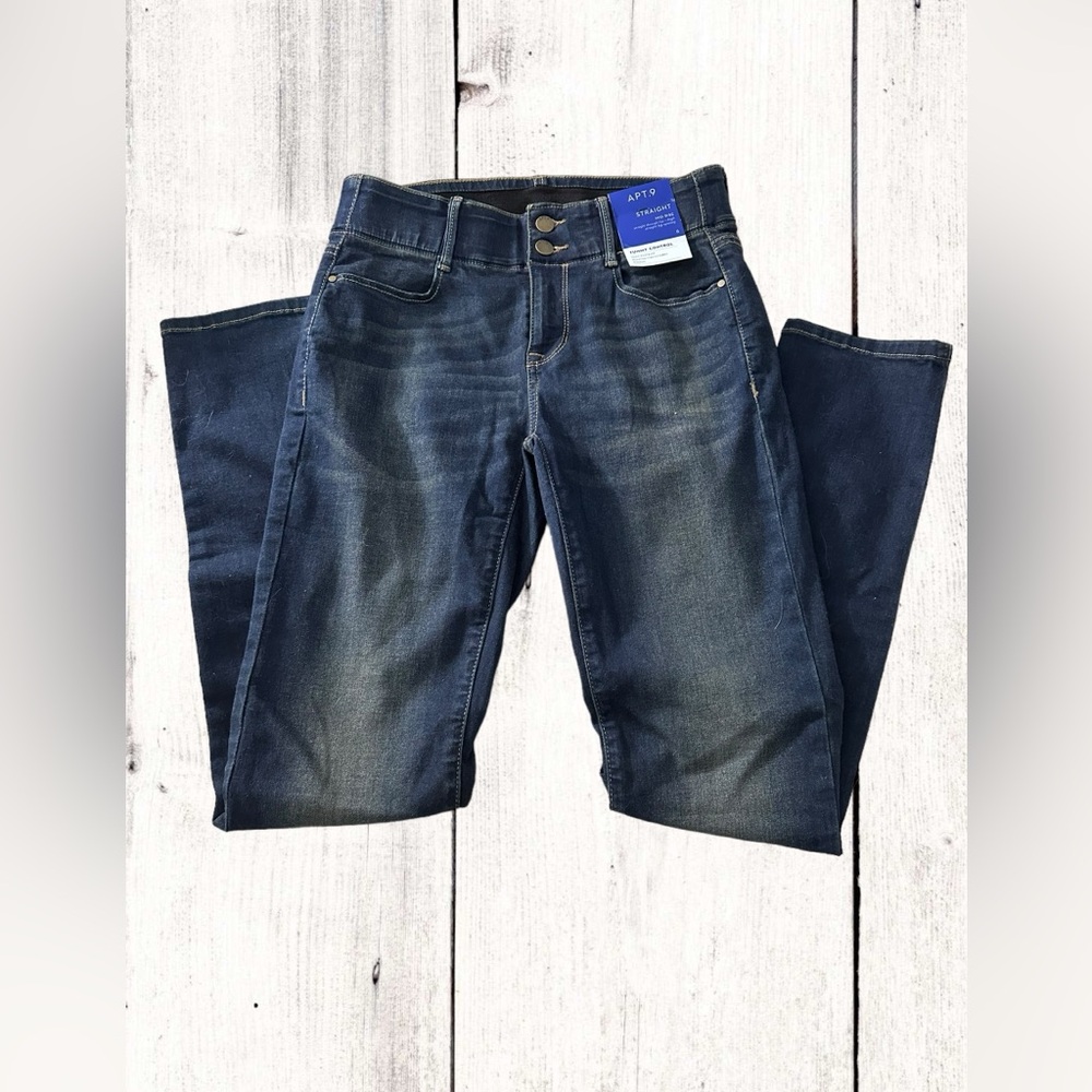 NWT APT 9 Tummy Control Jeans Size 6 Dark Wash Mid Rise Straight